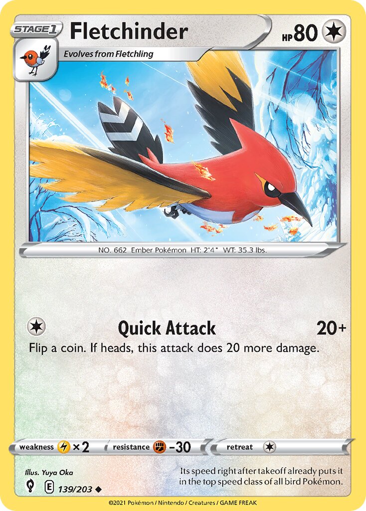 Fletchinder 139/203 — Evolving Skies (English Pokémon TCG card)