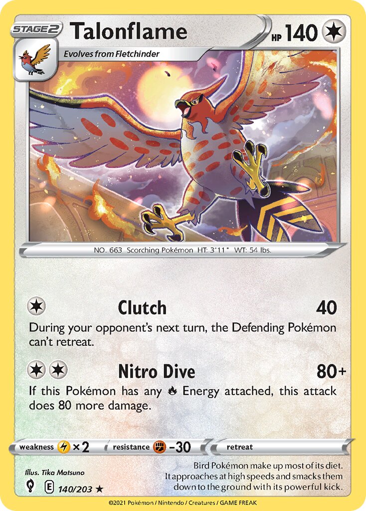 Talonflame 140/203 — Evolving Skies (English Pokémon TCG card)