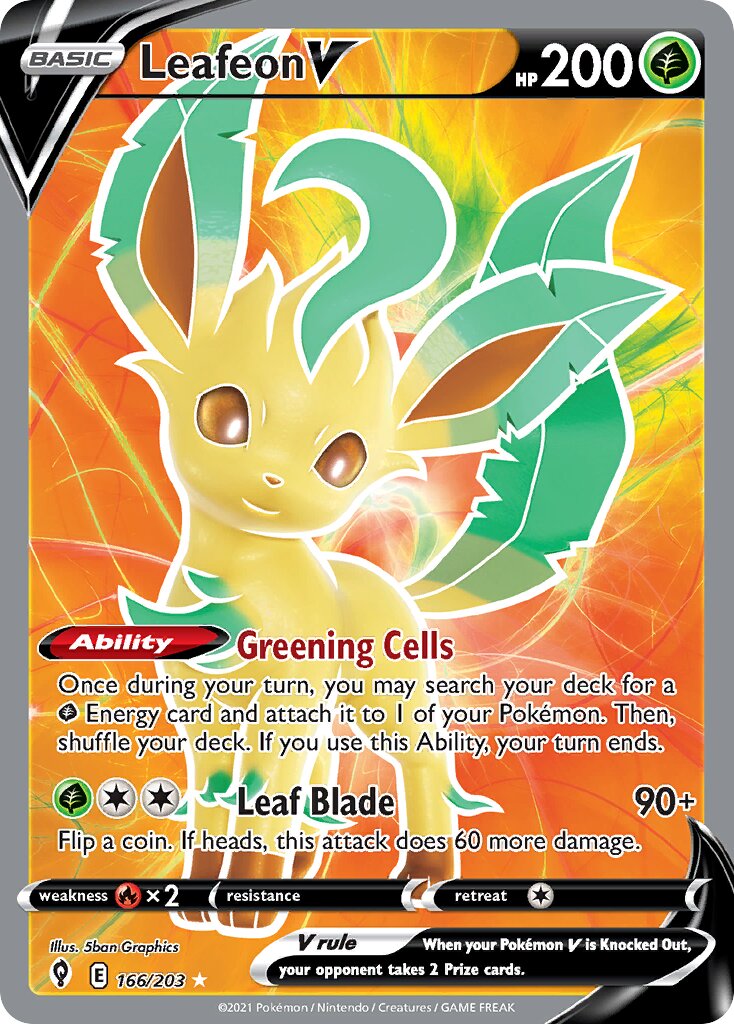 Leafeon V 166/203 — Evolving Skies (English Pokémon TCG card)