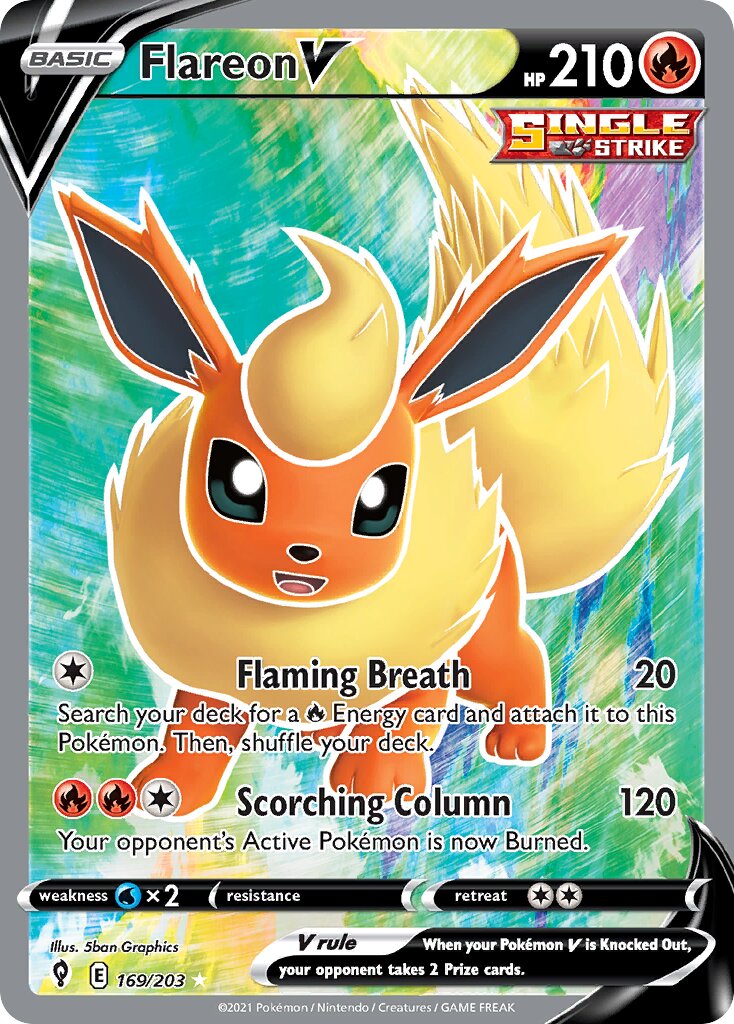 Flareon V 169/203 — Evolving Skies (English Pokémon TCG card)