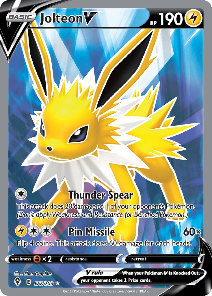 Jolteon V 177/203 — Evolving Skies (English Pokémon TCG card)