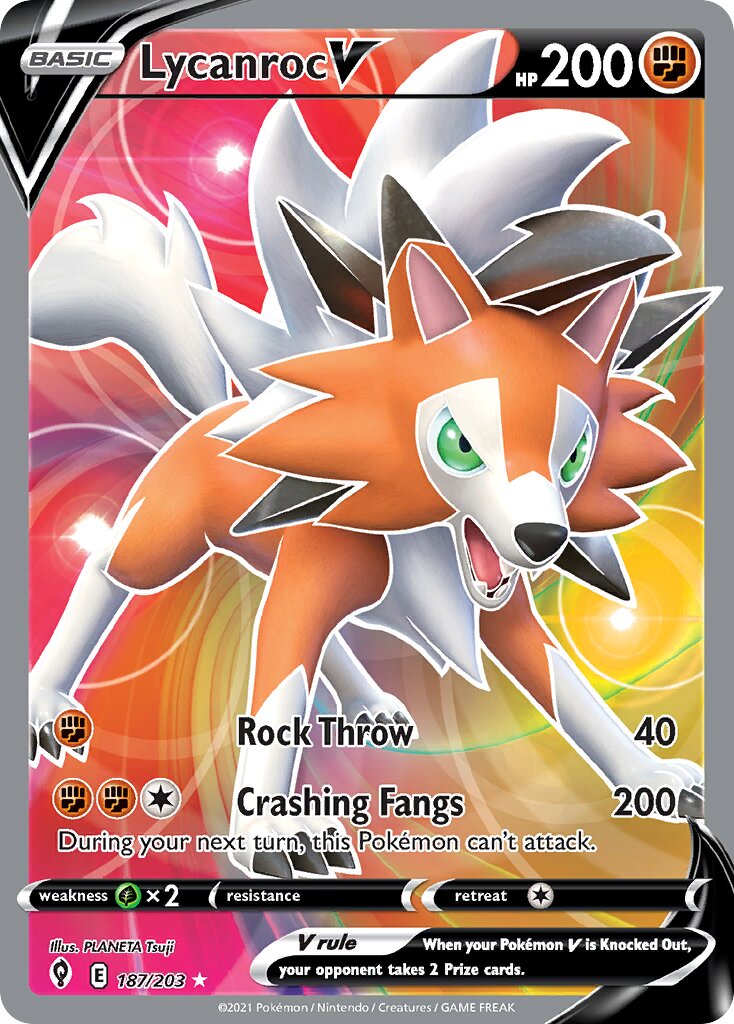 Lycanroc V 187/203 — Evolving Skies (English Pokémon TCG card)