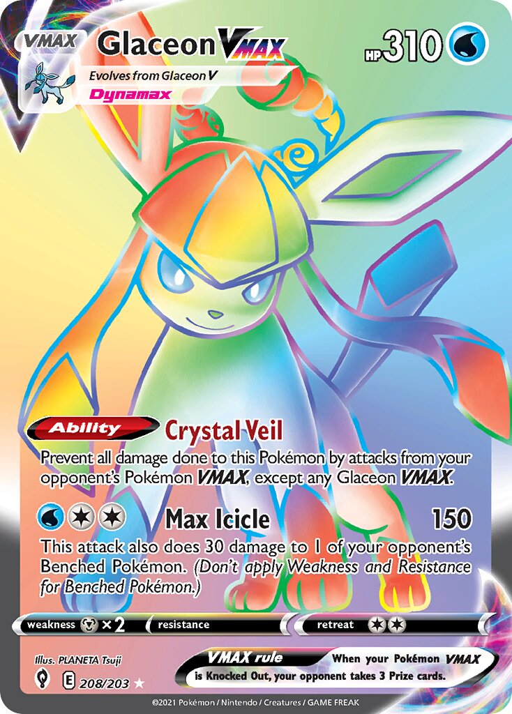 Glaceon VMAX 208/203 — Evolving Skies (English Pokémon TCG card)