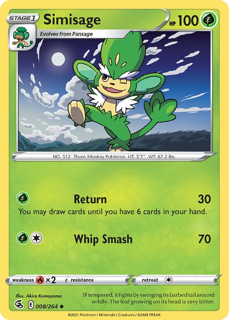 Simisage 008/264 — Fusion Strike (English Pokémon TCG card)