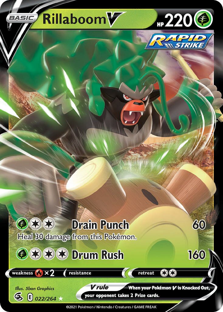 Rillaboom V 022/264 — Fusion Strike (English Pokémon TCG card)