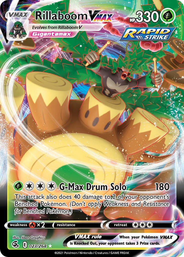 Rillaboom VMAX 023/264 — Fusion Strike (English Pokémon TCG card)
