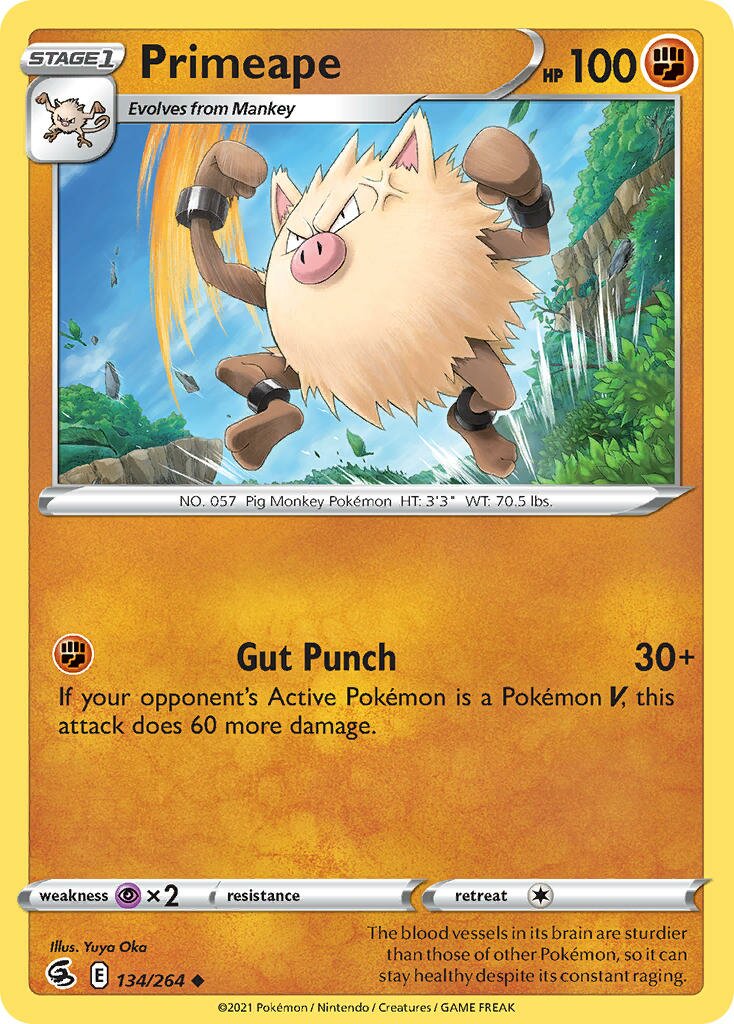 Primeape 134/264 — Fusion Strike (English Pokémon TCG card)