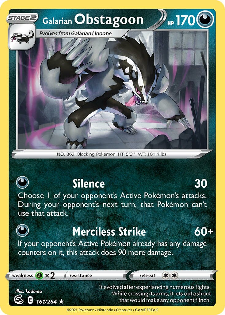 Galarian Obstagoon 161/264 — Fusion Strike (English Pokémon TCG card)