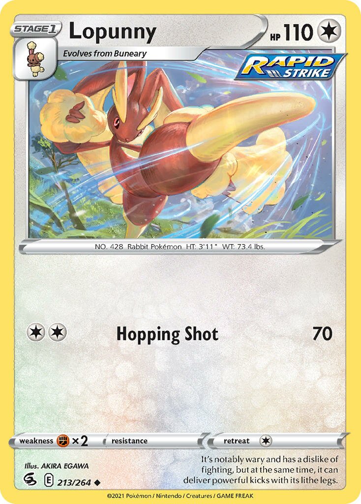 Lopunny 213/264 — Fusion Strike (English Pokémon TCG card)