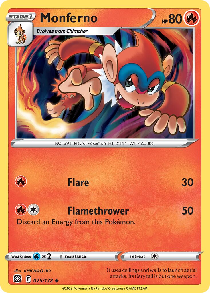 Monferno 025/216 — Brilliant Stars (English Pokémon TCG card)