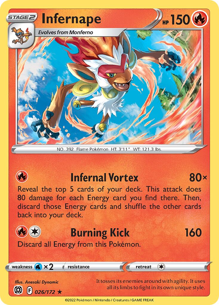 Infernape 026/216 — Brilliant Stars (English Pokémon TCG card)
