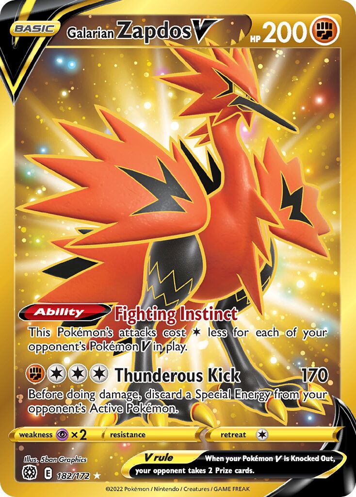 Galarian Zapdos V 182/216 — Brilliant Stars (English Pokémon TCG card)