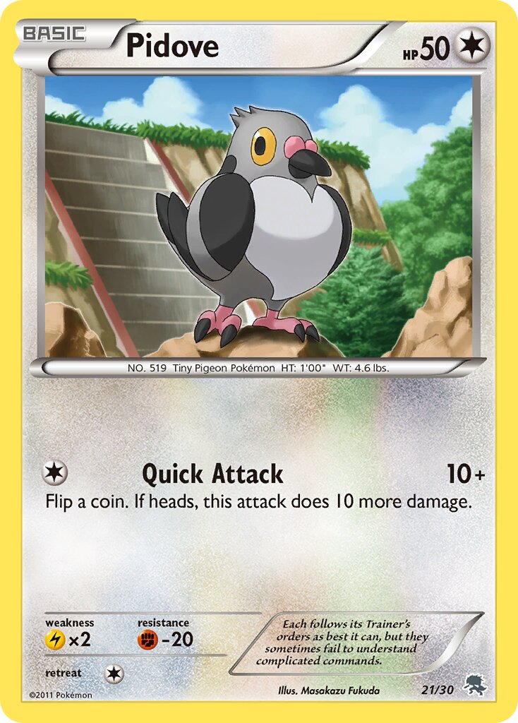 Pidove 021/30 — BW trainer Kit (Zoroark) (English Pokémon TCG card)