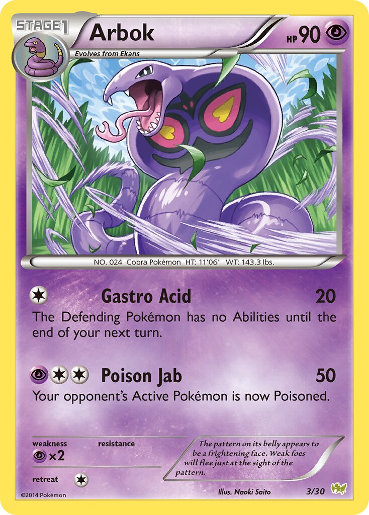 Arbok 003/30 — XY trainer Kit (Noivern) (English Pokémon TCG card)