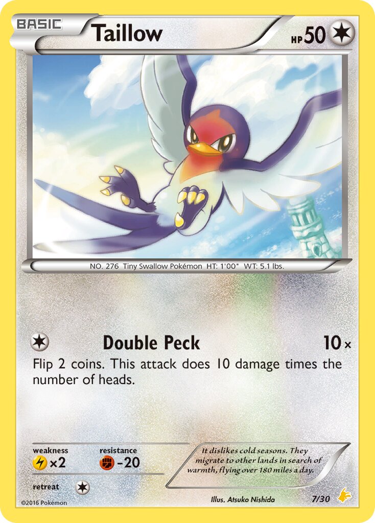 Taillow 007/30 — XY trainer Kit (Pikachu Libre) (English Pokémon TCG card)