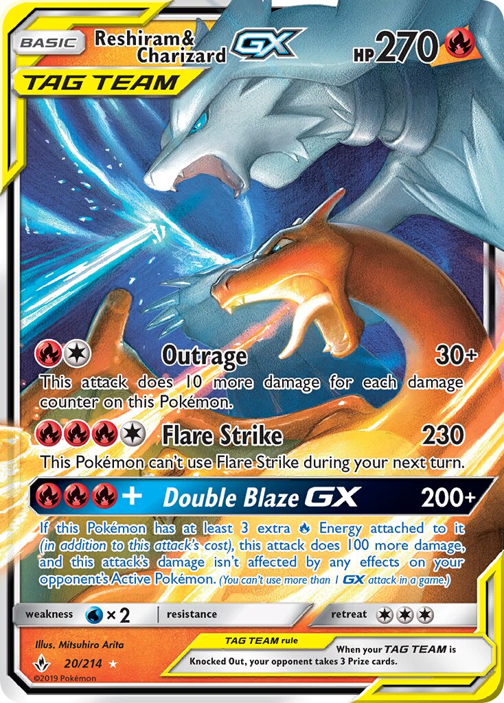 Reshiram & Charizard-GX 20/214 — WC Deck 2019 (Fire Box) (English Pokémon TCG card)