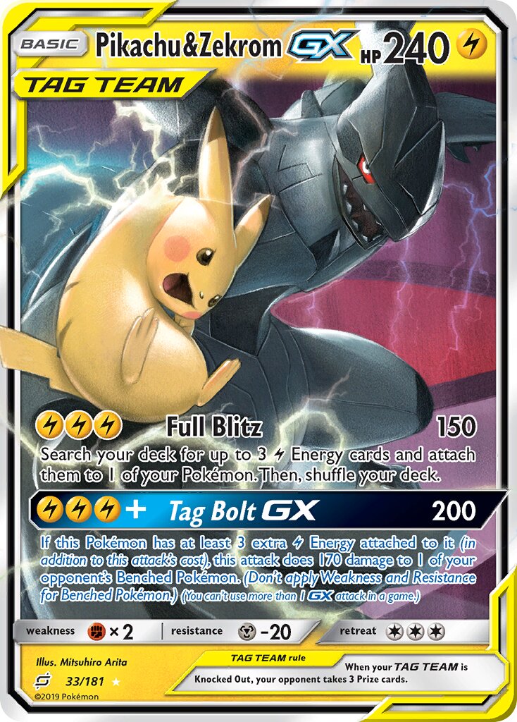 Pikachu & Zekrom-GX 33/181 — WC Deck 2019 (Pikarom Judge) (English Pokémon TCG card)