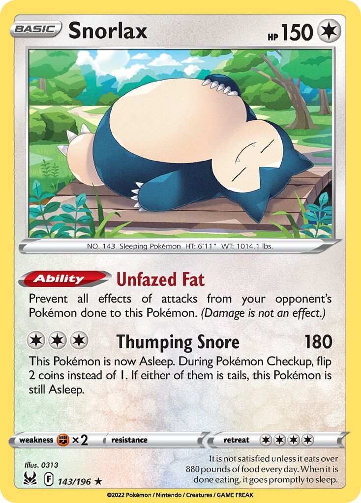 Snorlax 143/196 — WC Deck 2023 (Colorless Lugia) (English Pokémon TCG card)