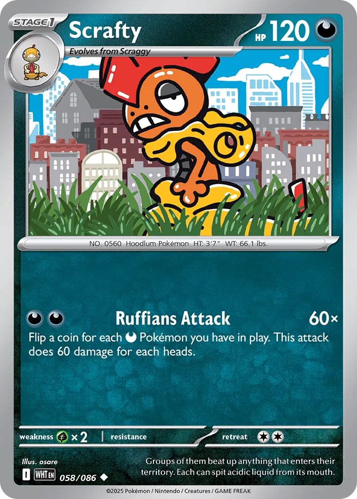 Scrafty 058 — White Flare (English Pokémon TCG card)