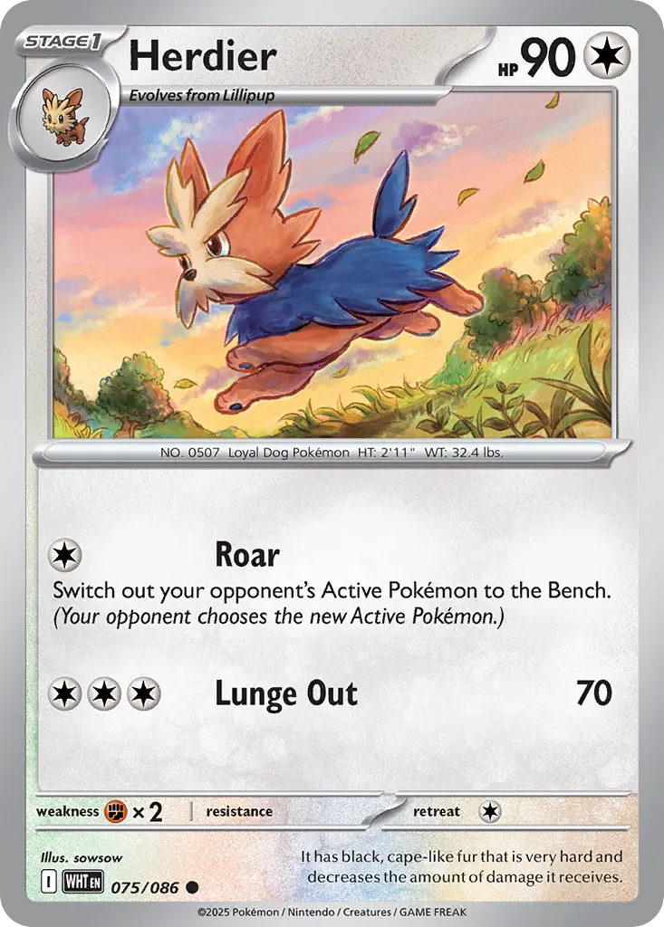Herdier 075 — White Flare (English Pokémon TCG card)