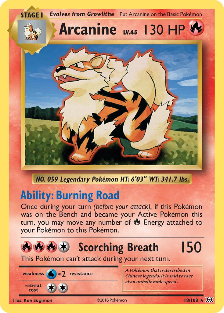 Arcanine 018/108 — Evolutions (English Pokémon TCG card)