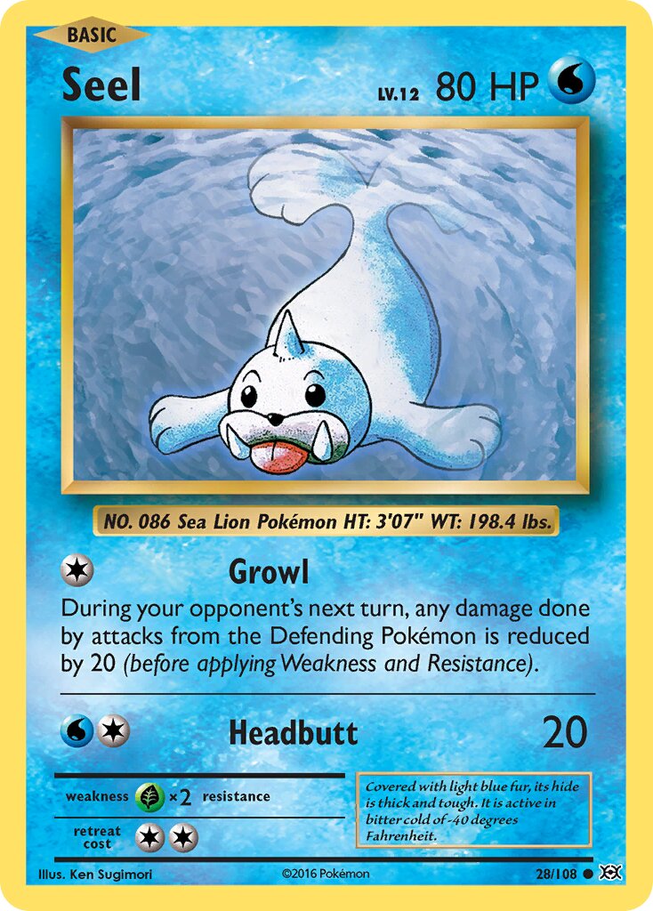 Seel 028/108 — Evolutions (English Pokémon TCG card)