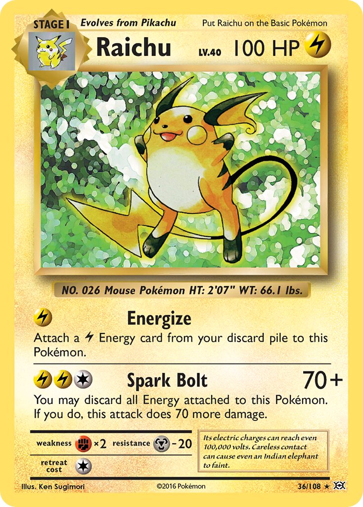 Raichu 036/108 — Evolutions (English Pokémon TCG card)