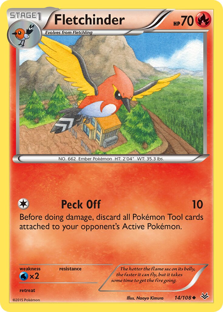 Fletchinder 014/108 — Roaring Skies (English Pokémon TCG card)