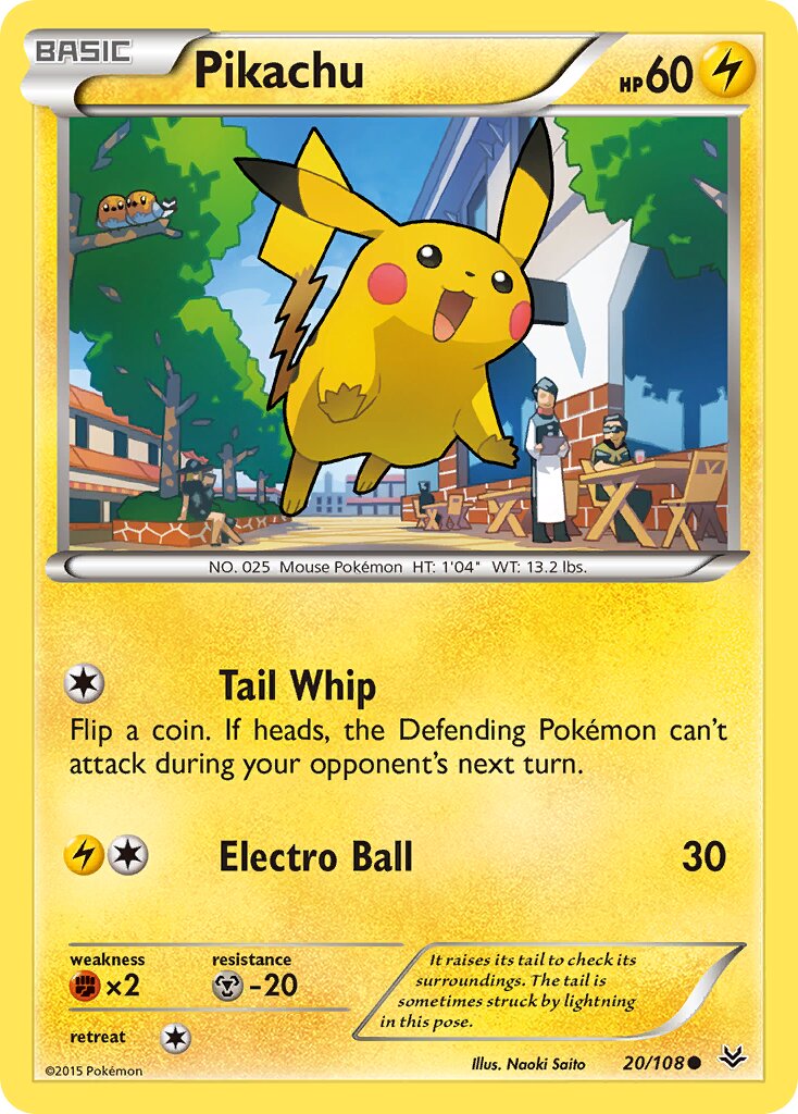 Pikachu 020/108 — Roaring Skies (English Pokémon TCG card)