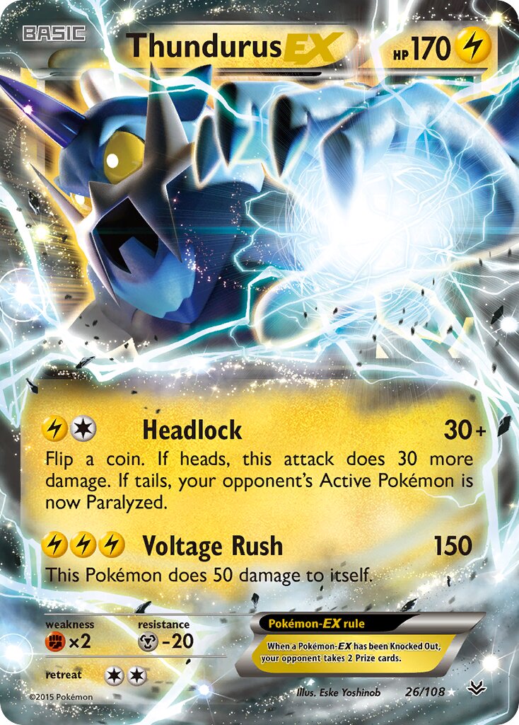 Thundurus-EX 026/108 — Roaring Skies (English Pokémon TCG card)