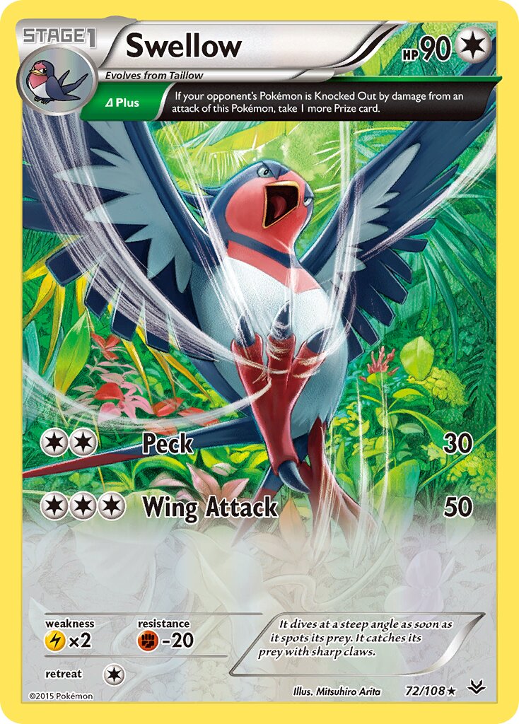 Swellow 072/108 — Roaring Skies (English Pokémon TCG card)