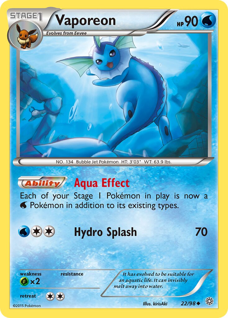 Vaporeon 022/98 — Ancient Origins (English Pokémon TCG card)