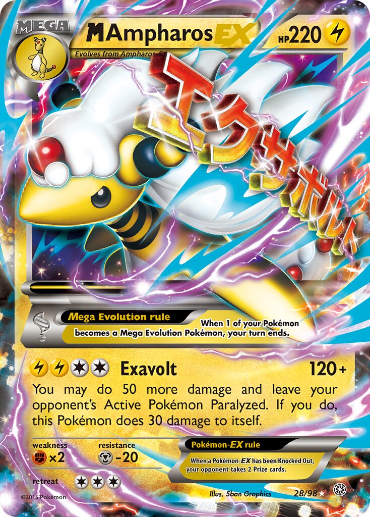 M Ampharos-EX 028/98 — Ancient Origins (English Pokémon TCG card)