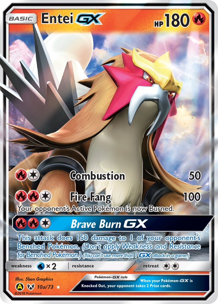 Entei-GX 10a/73 — Yellow A Alternate (English Pokémon TCG card)