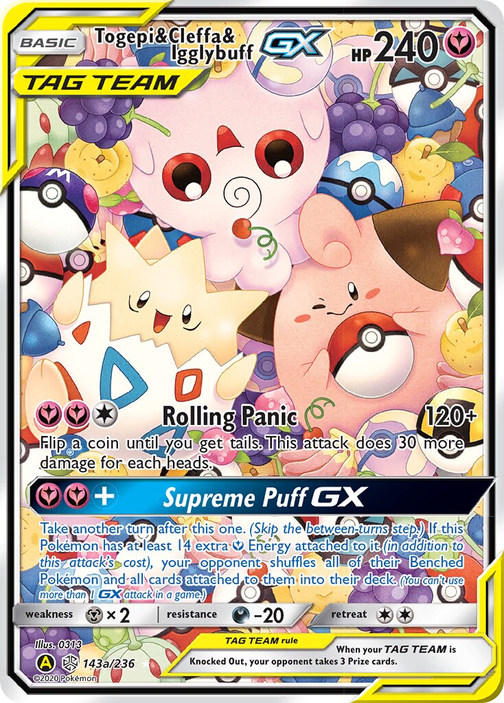 Togepi & Cleffa & Igglybuff-GX 143a/236 — Yellow A Alternate (English Pokémon TCG card)