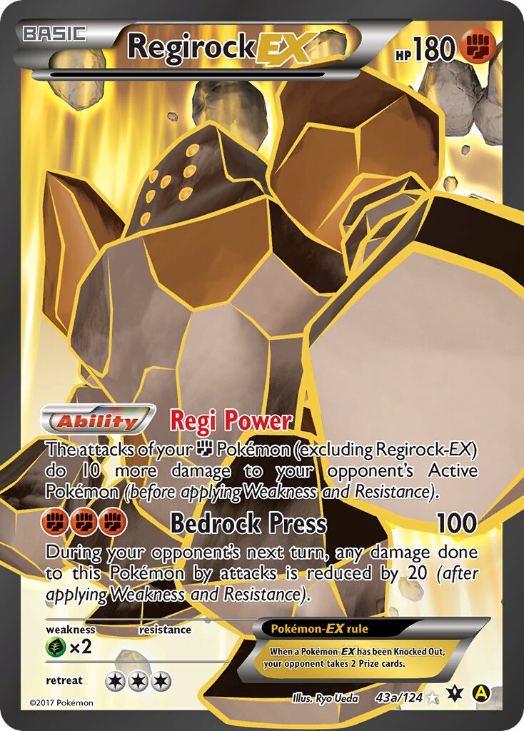Regirock-EX 43a/124 — Yellow A Alternate (English Pokémon TCG card)