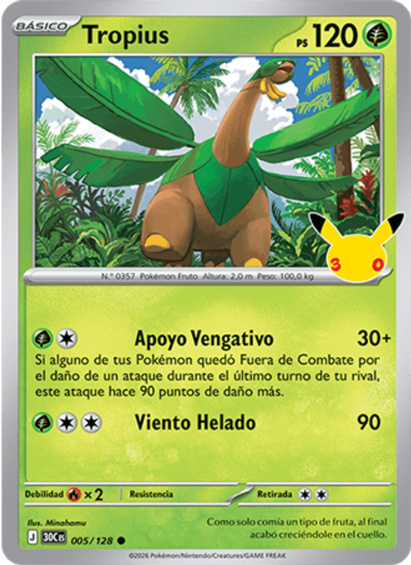 Tropius 005 — 30 Jahre (Spanish Pokémon TCG card)
