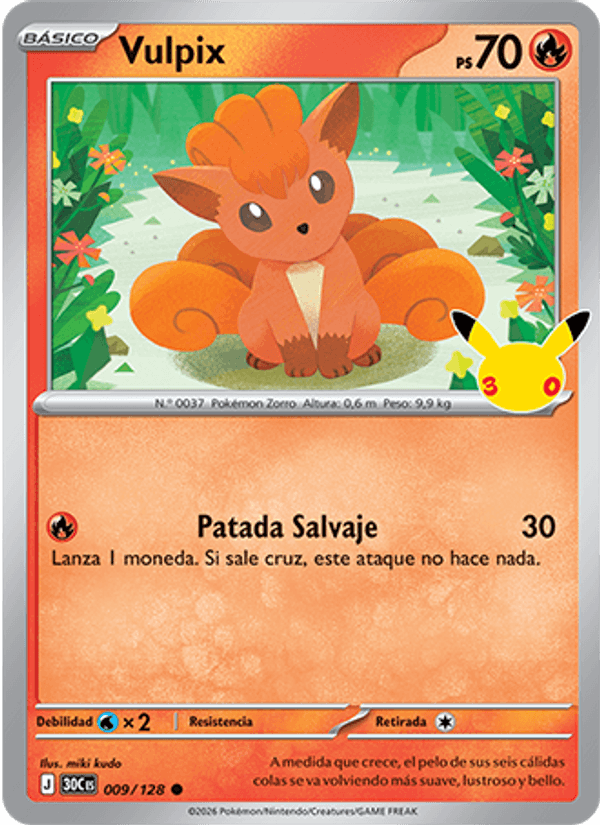 Vulpix 009 — 30 Jahre (Spanish Pokémon TCG card)