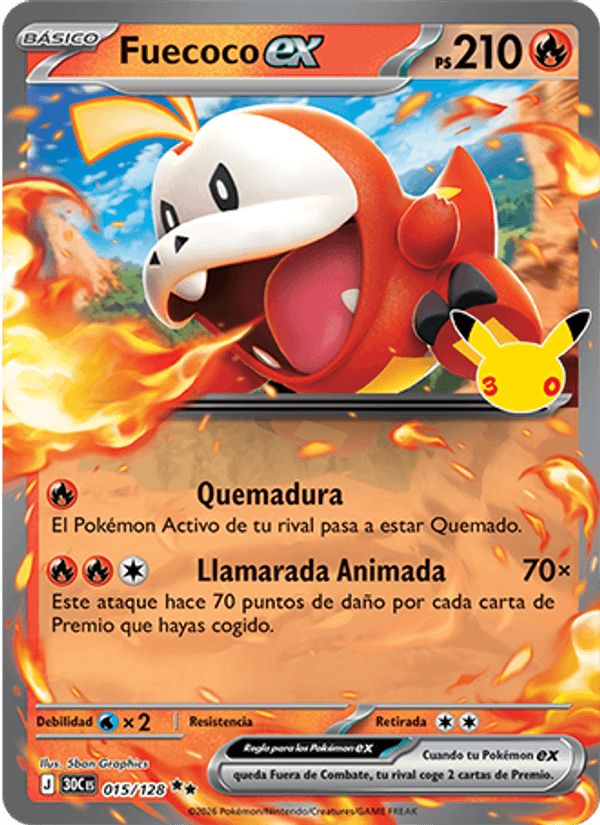 Fuecoco ex 015 — 30 Jahre (Spanish Pokémon TCG card)