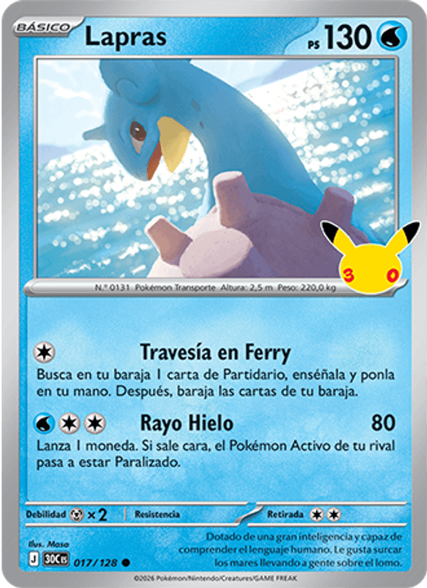 Lapras 017 — 30 Jahre (Spanish Pokémon TCG card)