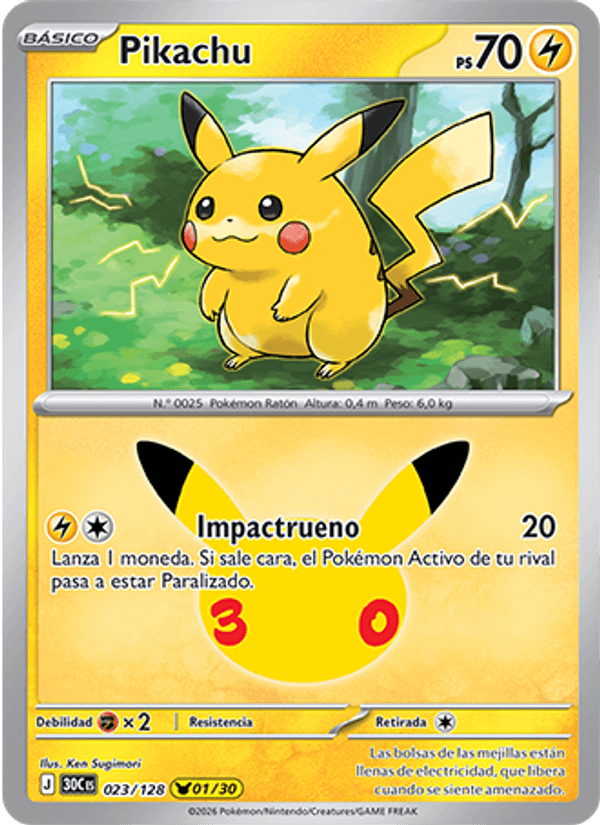 Pikachu 023 — 30 Jahre (Spanish Pokémon TCG card)