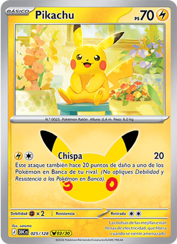 Pikachu 025 — 30 Jahre (Spanish Pokémon TCG card)