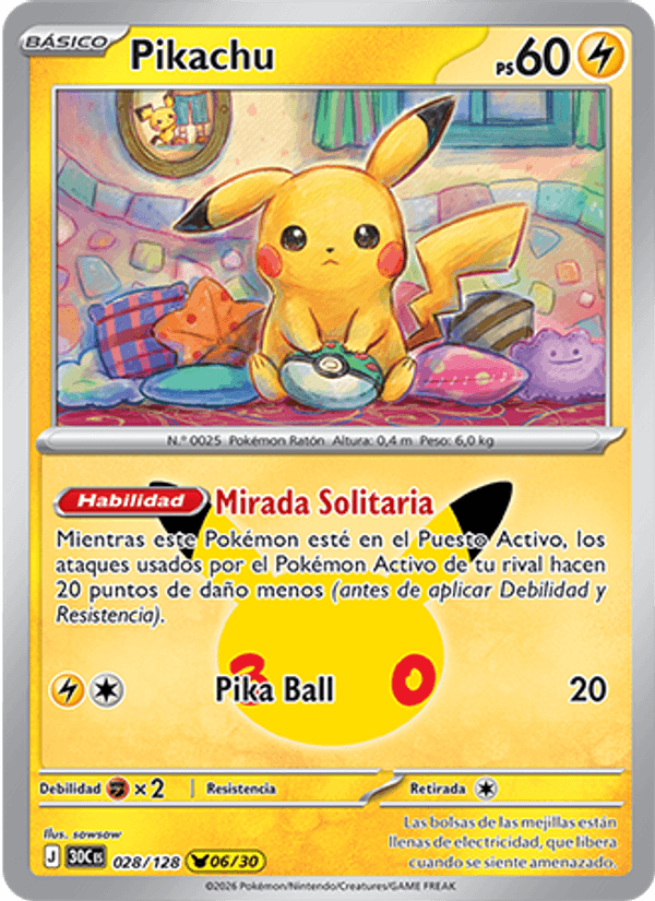 Pikachu 028 — 30 Jahre (Spanish Pokémon TCG card)