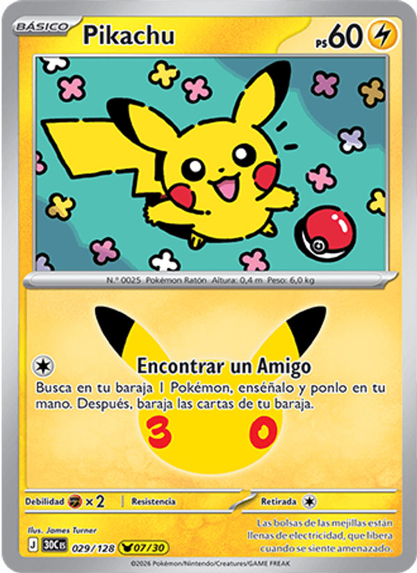 Pikachu 029 — 30 Jahre (Spanish Pokémon TCG card)