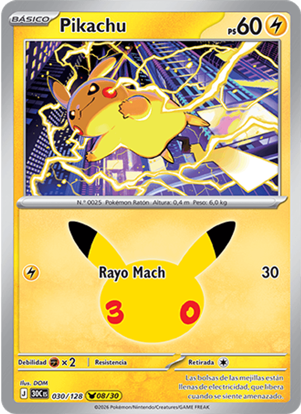 Pikachu 030 — 30 Jahre (Spanish Pokémon TCG card)