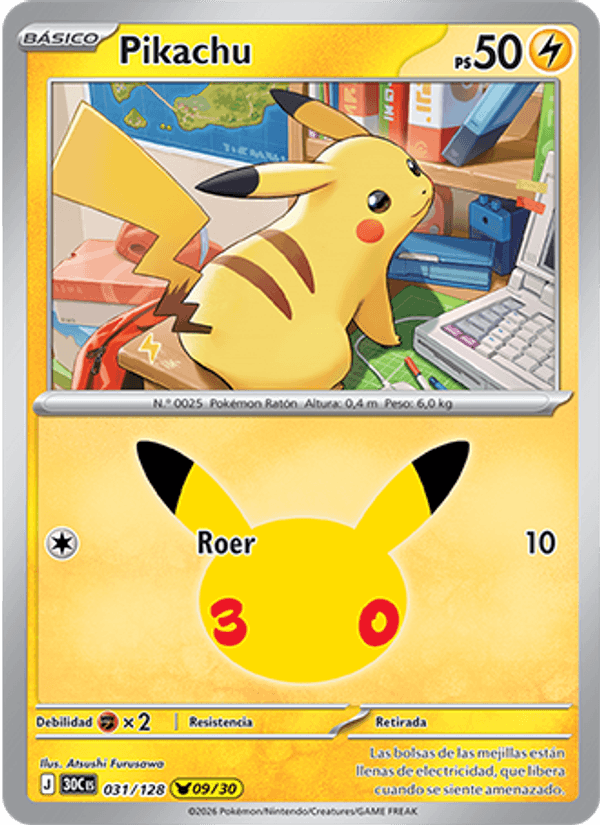 Pikachu 031 — 30 Jahre (Spanish Pokémon TCG card)