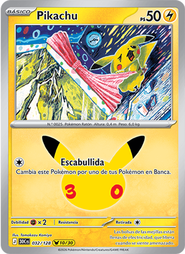 Pikachu 032 — 30 Jahre (Spanish Pokémon TCG card)