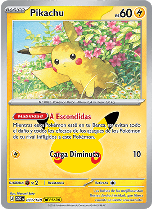 Pikachu 033 — 30 Jahre (Spanish Pokémon TCG card)