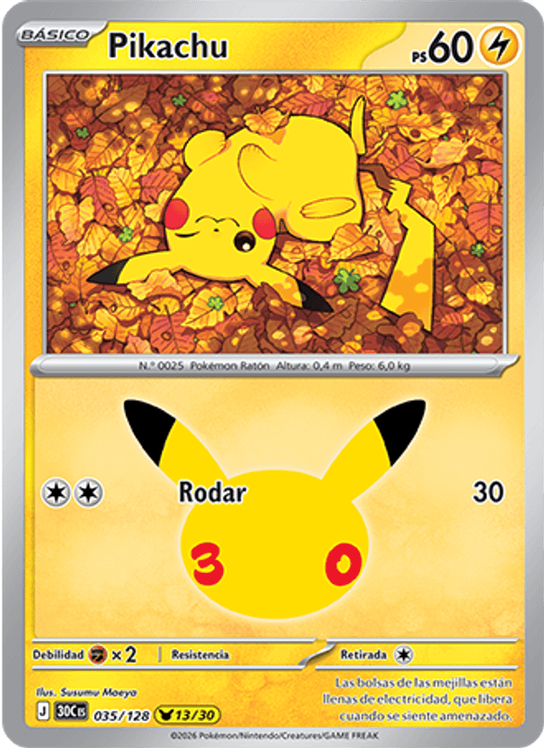 Pikachu 035 — 30 Jahre (Spanish Pokémon TCG card)