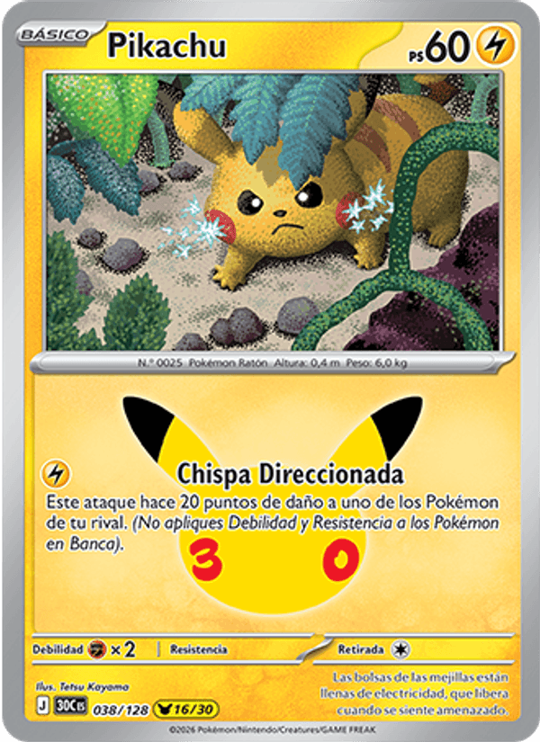 Pikachu 038 — 30 Jahre (Spanish Pokémon TCG card)